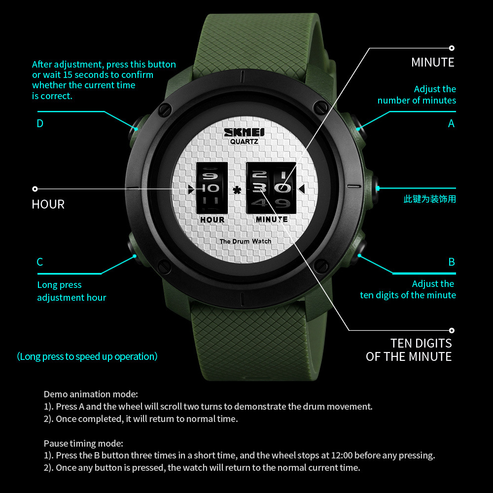 skmei时刻美1486男士电子表 大表盘个性显示运动胶表