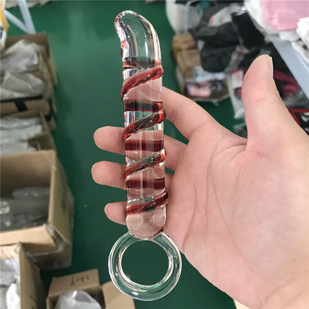 zcz水晶玻璃阳具男女双用成人用品冰火棒拉环自慰器具后庭肛门塞