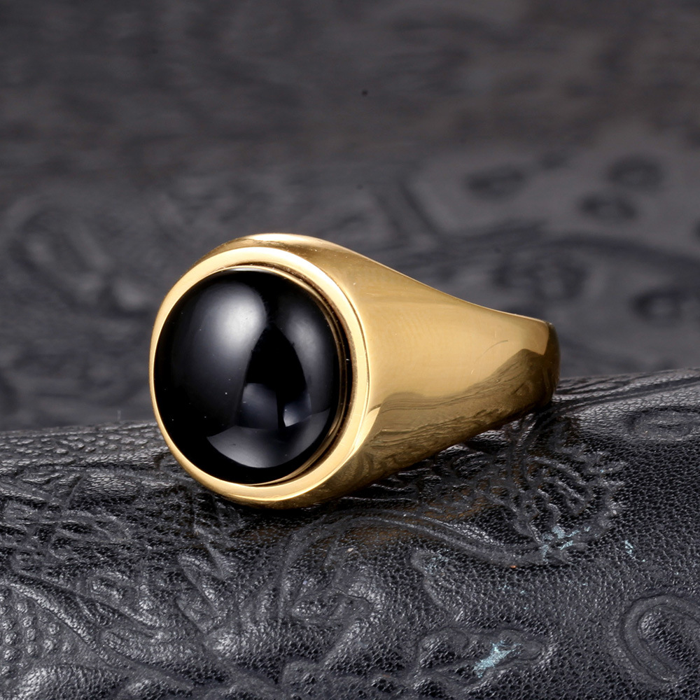 现货批发直销 钛钢绿色猫眼石金色戒指 男士戒指欧美风首饰