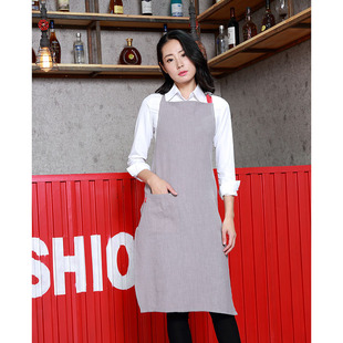 高档围裙亚麻 棉麻围裙 韩版 服务员围裙门店 绣花外贸礼品围裙