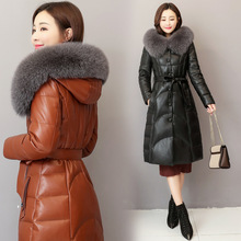 皮羽绒服女2022新款冬装时尚修身海宁皮衣中长款狐狸毛领皮草外套