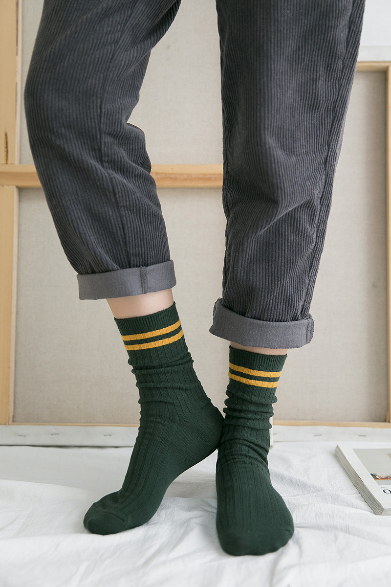 新品棉日系二条杠学院风双针女袜堆堆袜厂家袜子批发