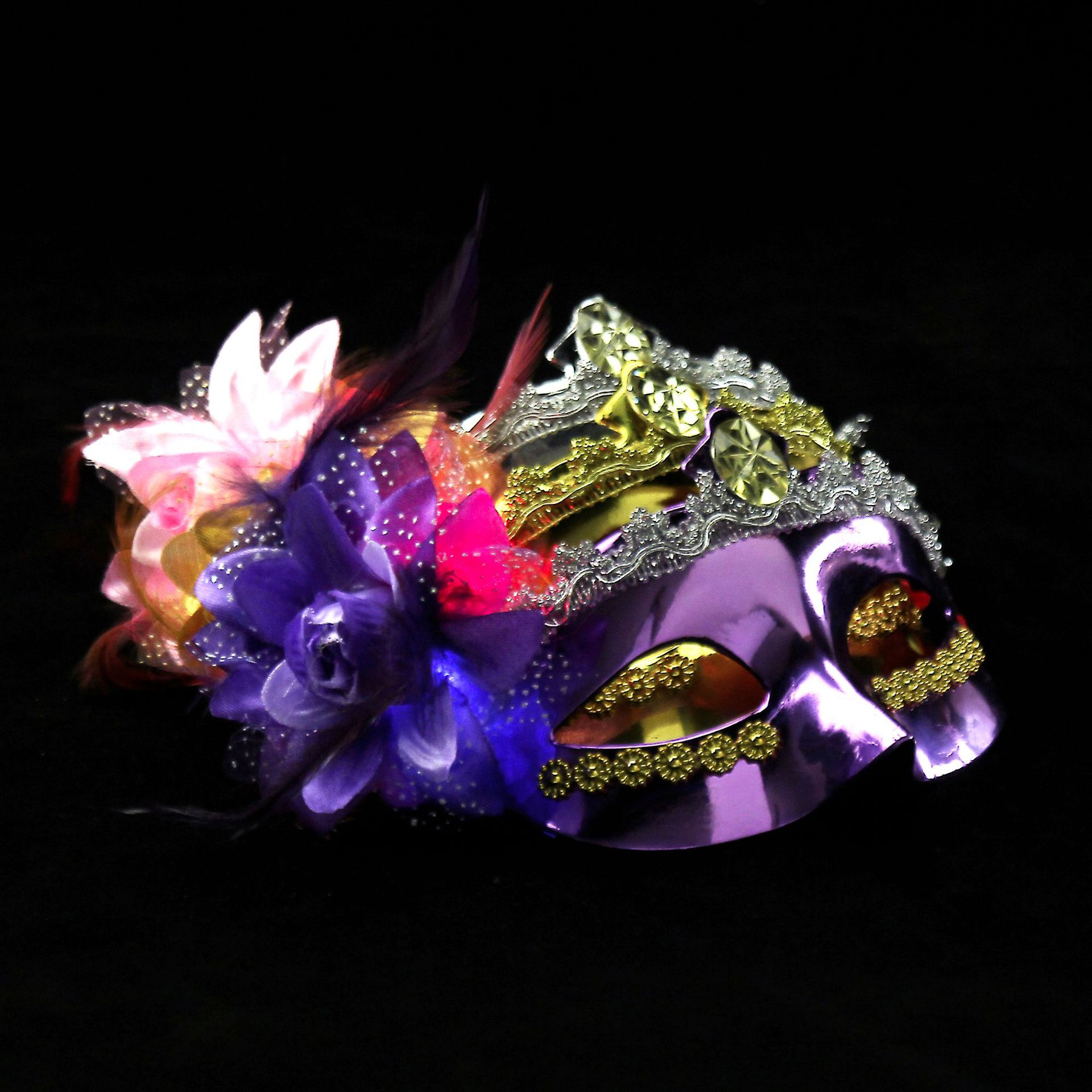 威尼斯发光玫瑰面具万圣节化妆舞会半脸派对儿童面具加灯半面面罩