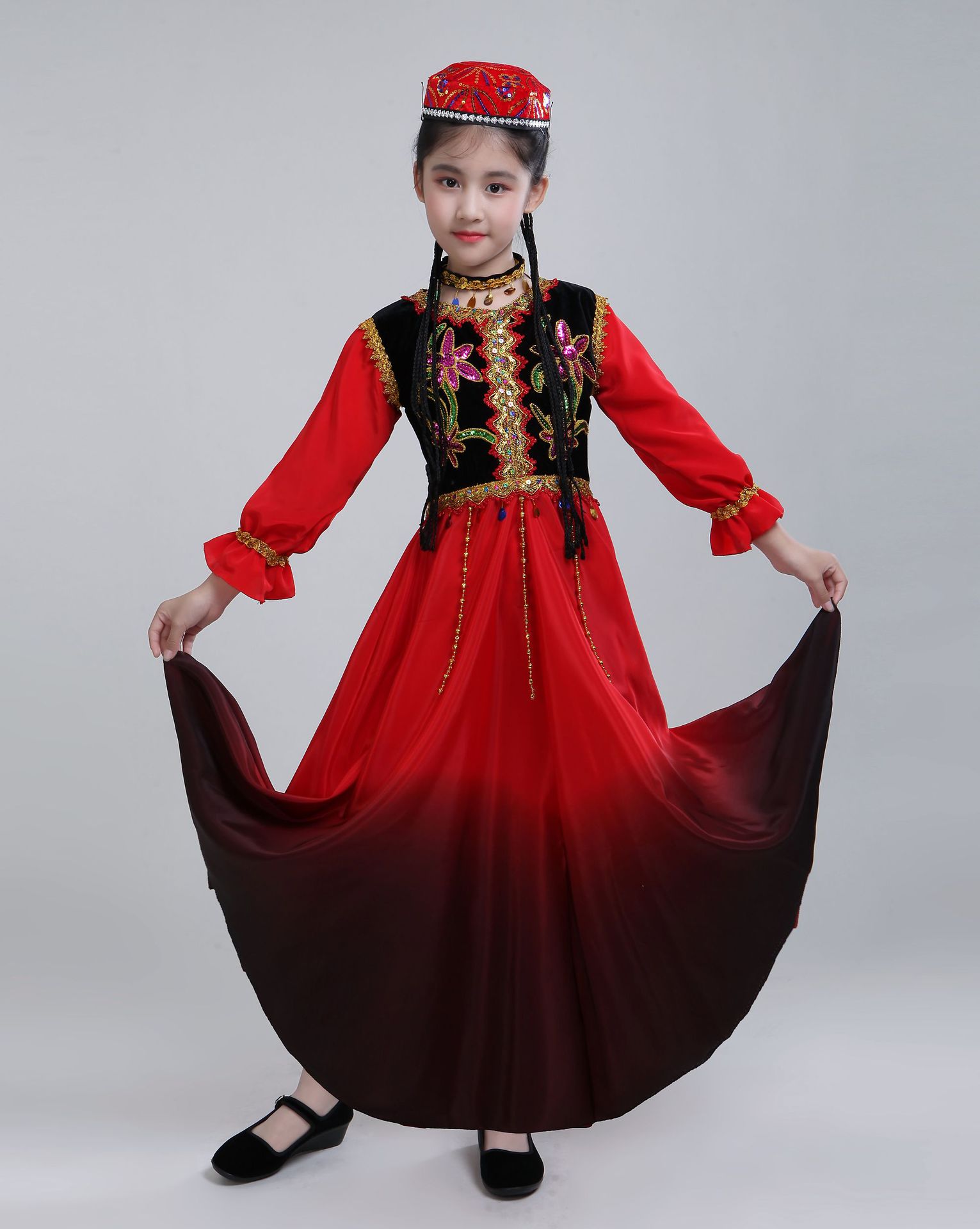 新疆舞儿童舞蹈演出服女童新款民族舞演出服维吾尔族舞台服装少儿