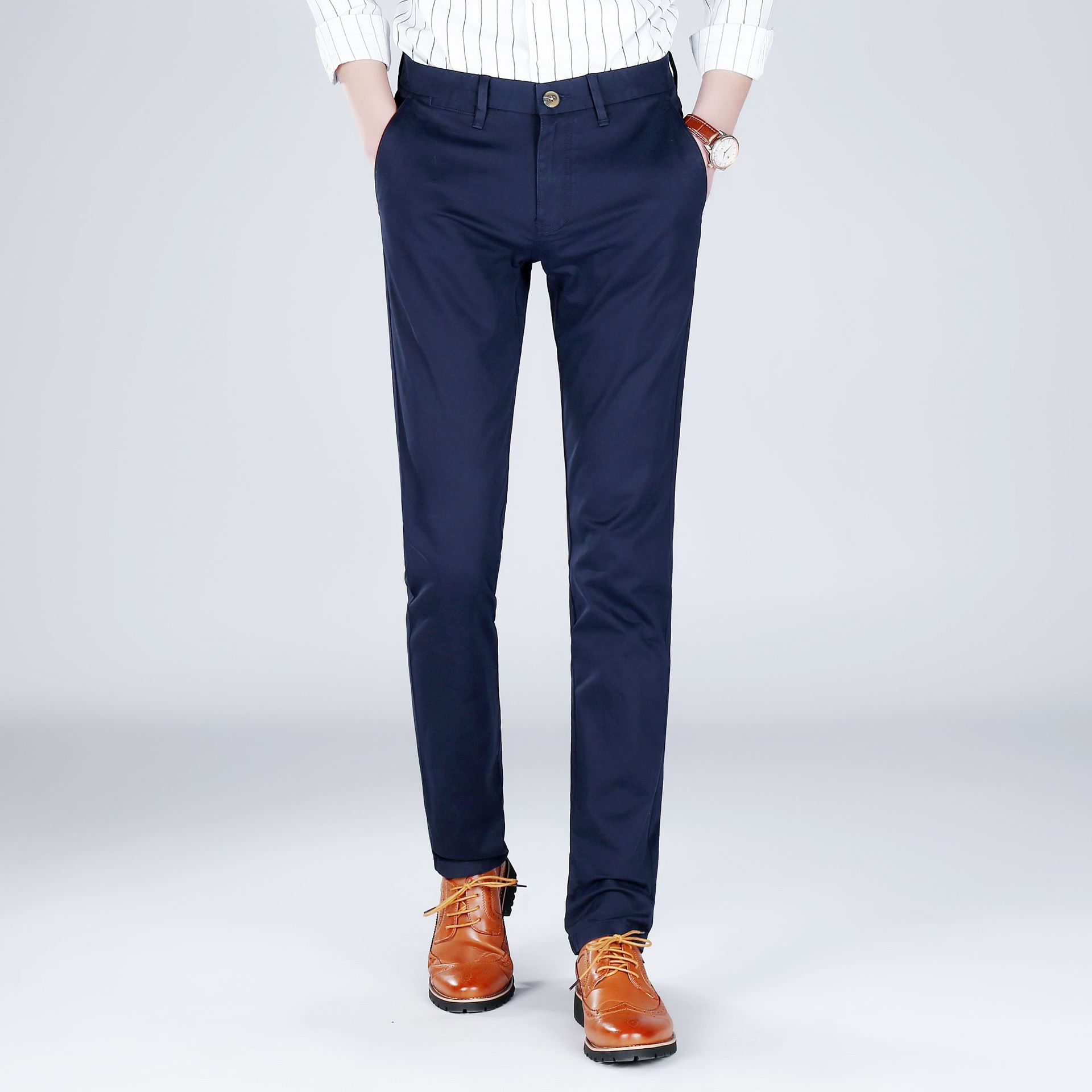 2018春季新款男士纯棉商务休闲小直筒修身男裤商务休闲裤