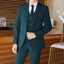 外贸男士西服套装韩版修身结婚西装礼服西装纯色一粒扣三件套