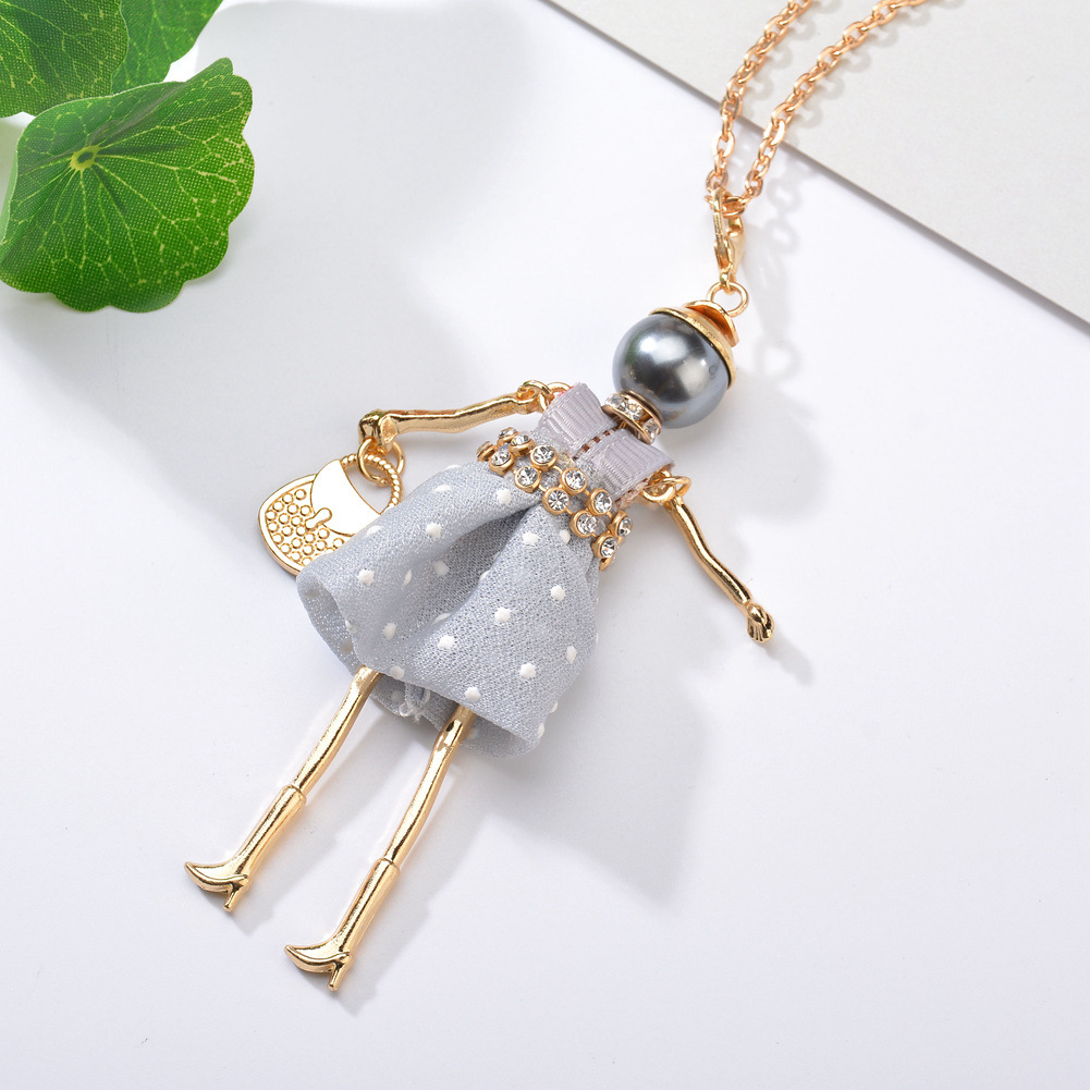 欧美精美潮流时尚配饰特色创意白点蓬蓬裙珍珠娃娃吊坠百搭毛衣链