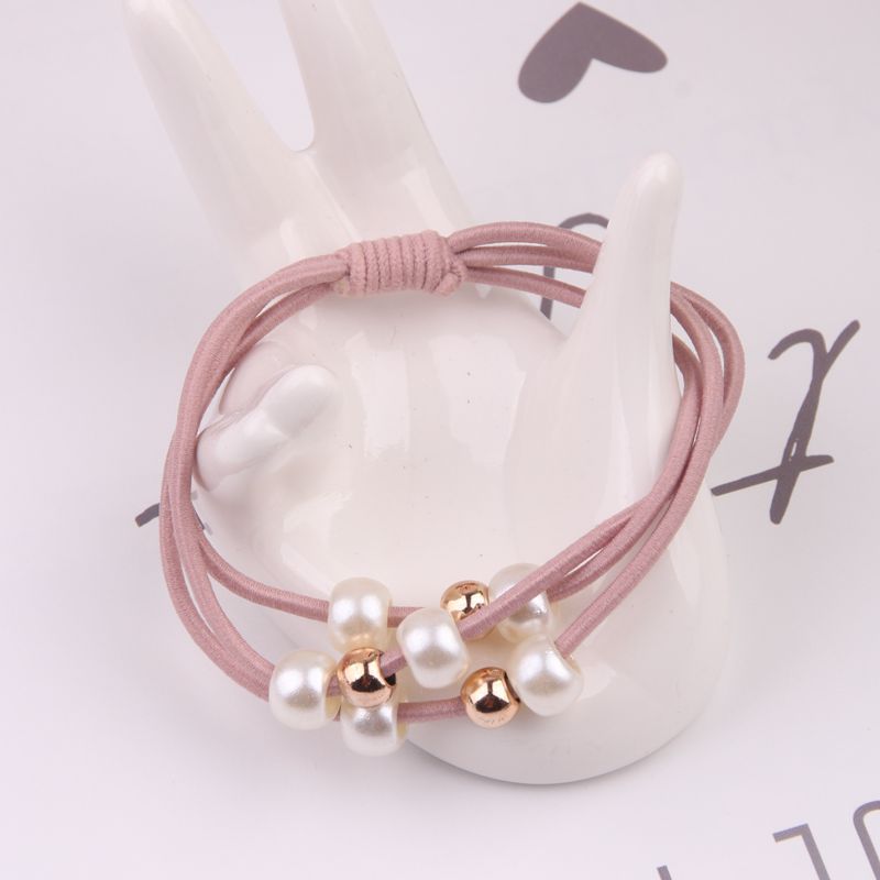 Korean Style Three-in-One Pearl Knotted Hair Ring High Elastic Handmade Knotted Hair Ring Hair Rubber Band Hair Rope Wholesale