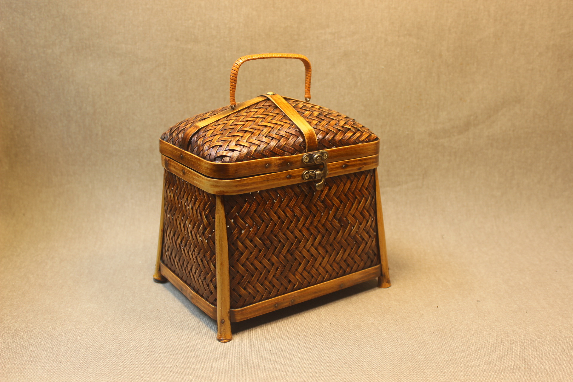 手工竹编普洱收纳盒 日式禅意茶桌筐编织竹手提篮竹制工艺品