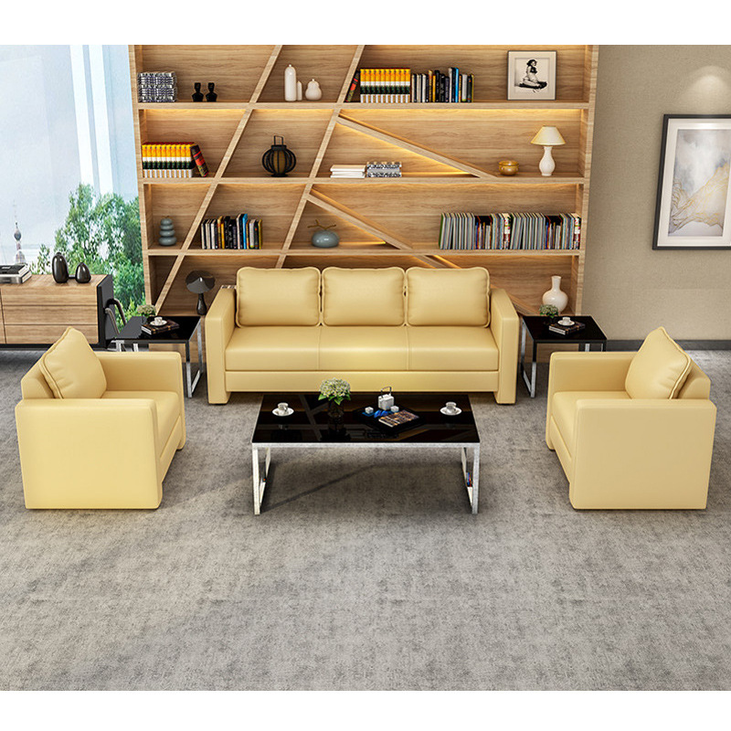 真皮商务会客洽谈区沙发茶几组合现代接待室小型办工办公室沙发