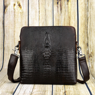 新款厂家批发鳄鱼纹头头层牛皮男士单肩斜挎包外贸休闲真皮男包