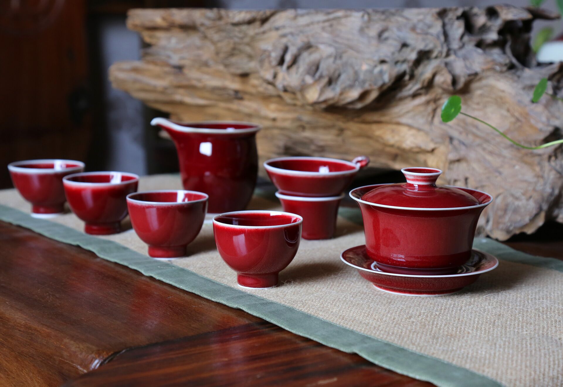 景德镇祭红手工茶杯陶瓷功夫茶具套装禅定杯高温颜色釉陶瓷