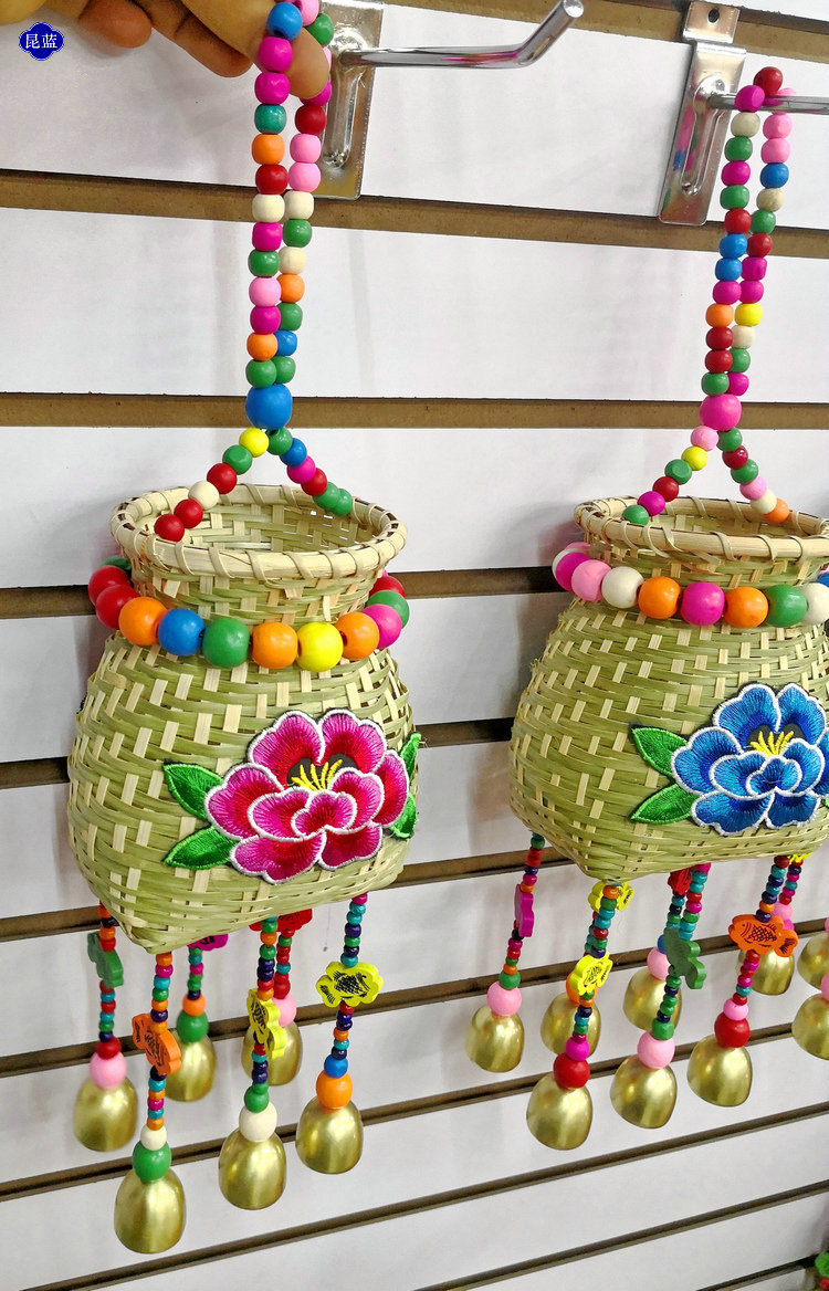 民族风手工竹编鱼篓花篮风铃饭店酒吧幼儿园墙壁墙面家居装饰挂饰