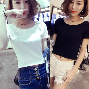 韩版少女超短装显瘦露脐t恤高腰短袖女学生紧身夏季短款上衣服潮