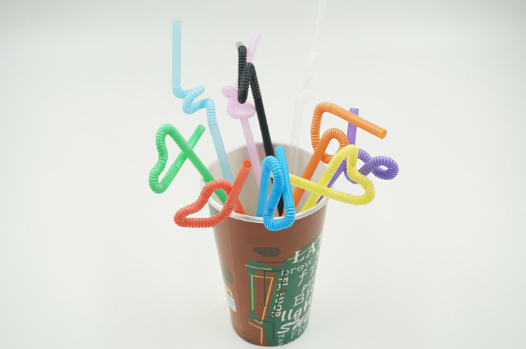 批发1000支一次性吸管艺术吸管彩色造型弯曲果汁饮料可乐孕妇吸管