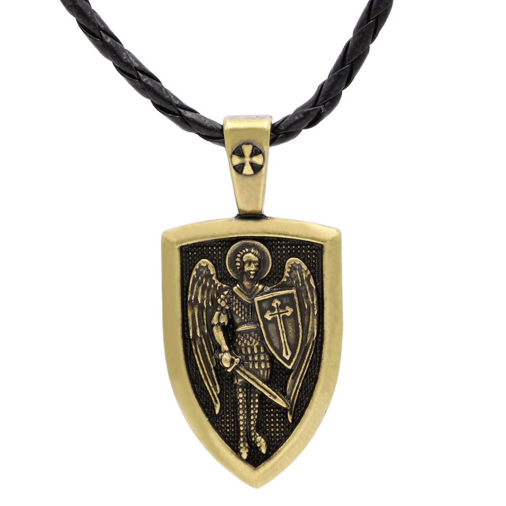 外贸男士项链 大天使st.michael圣盾十字架吊坠项链饰品批发