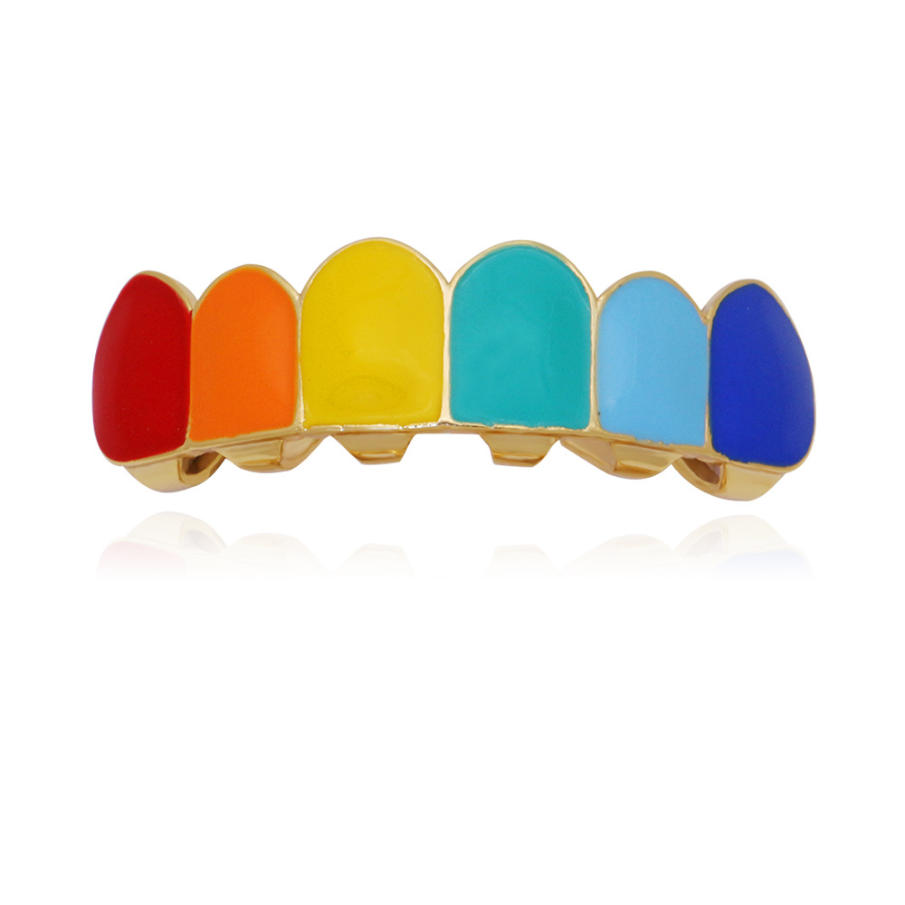 跨境货源teeth grills嘻哈牙套彩色hiohop金牙套炫酷七彩牙套套装