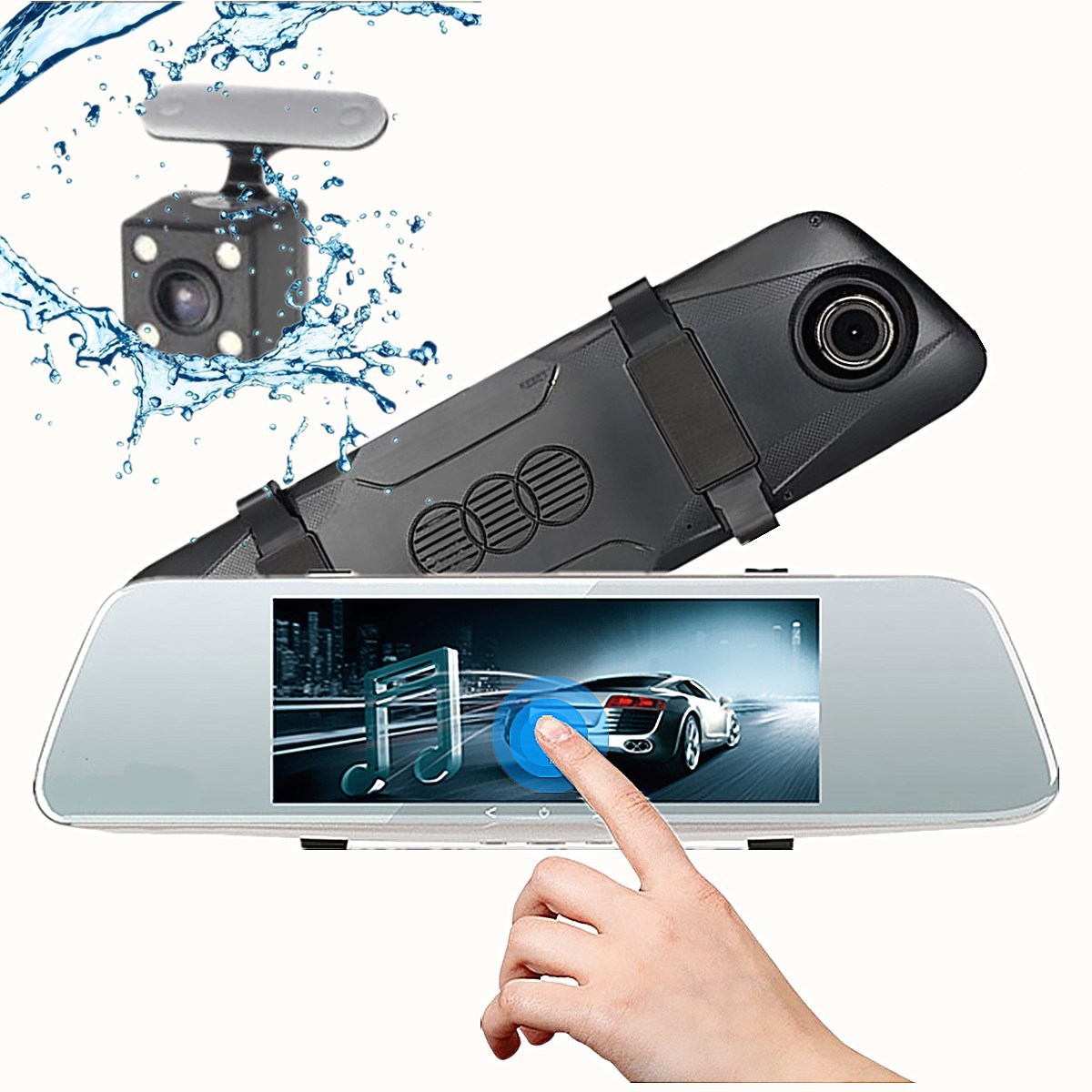 新款行车记录仪后视镜 高清7寸触摸屏汽车360倒车影像一体记录仪