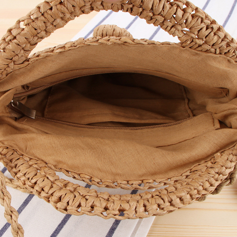 INS New Vacation Beach Hand-Woven Bag round Hand One-Shoulder Dual-Use Leisure Straw Bag