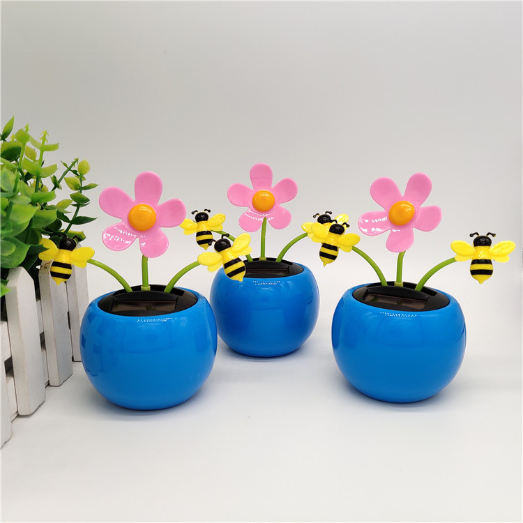 Cross-Border E-Commerce Solar Automatic Swing SUNFLOWER Five Petal Flower Bee Car Interior Ornaments Car Decoration