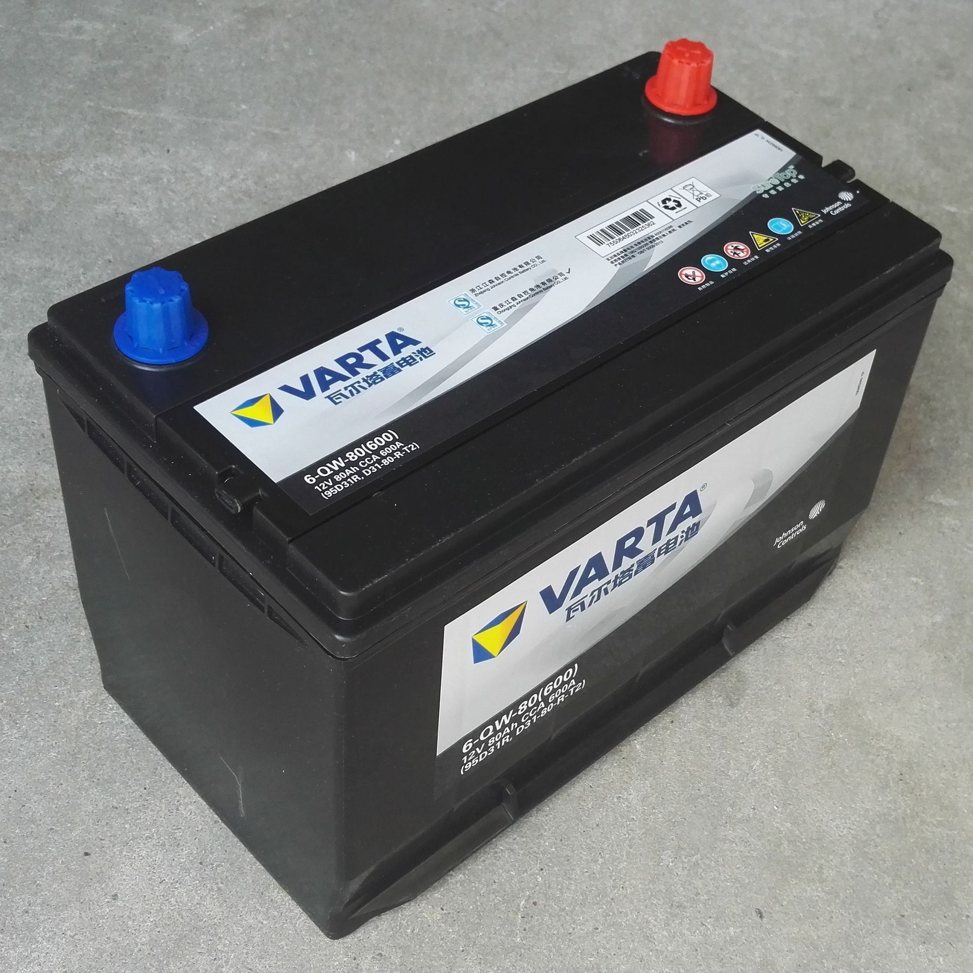 瓦尔塔varta蓄电池 6-qw-80 95d31r启动型电瓶免维护12v80ah电瓶