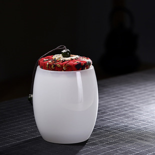 白瓷茶叶罐陶瓷密封罐羊脂玉瓷茶叶罐透明木塞琉璃玻璃茶仓储物盒