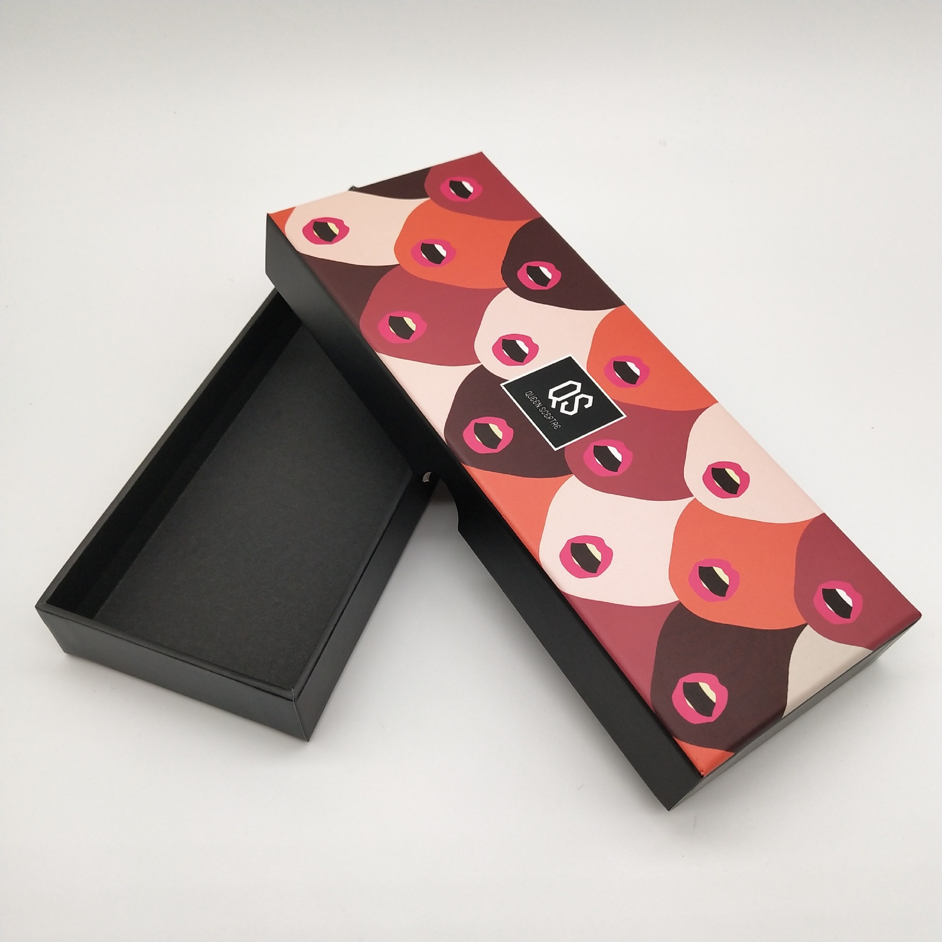 mdf钢笔盒 印刷纸饰品包装盒厂 黑色花案礼品贴纸木盒厂