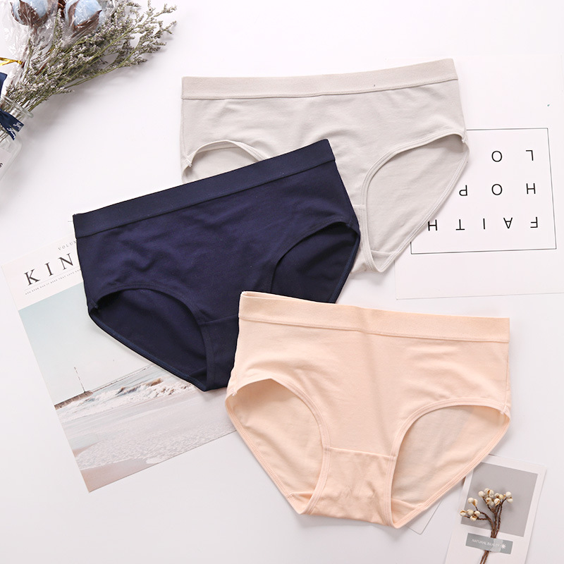 003 Young Lady Cotton Fabric Simple Wide Waist Head Mid Waist Seamless Briefs Factory Wholesale 50 Cotton