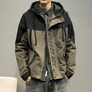 休闲日系男士工装夹克韩版潮流修身帅气连帽加厚外套男装秋季上衣