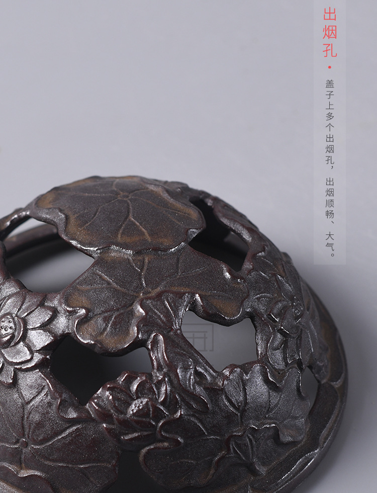 仿古粗陶香炉 创意荷花手工盘香炉 茶道空间桌面熏香器 佛教香具