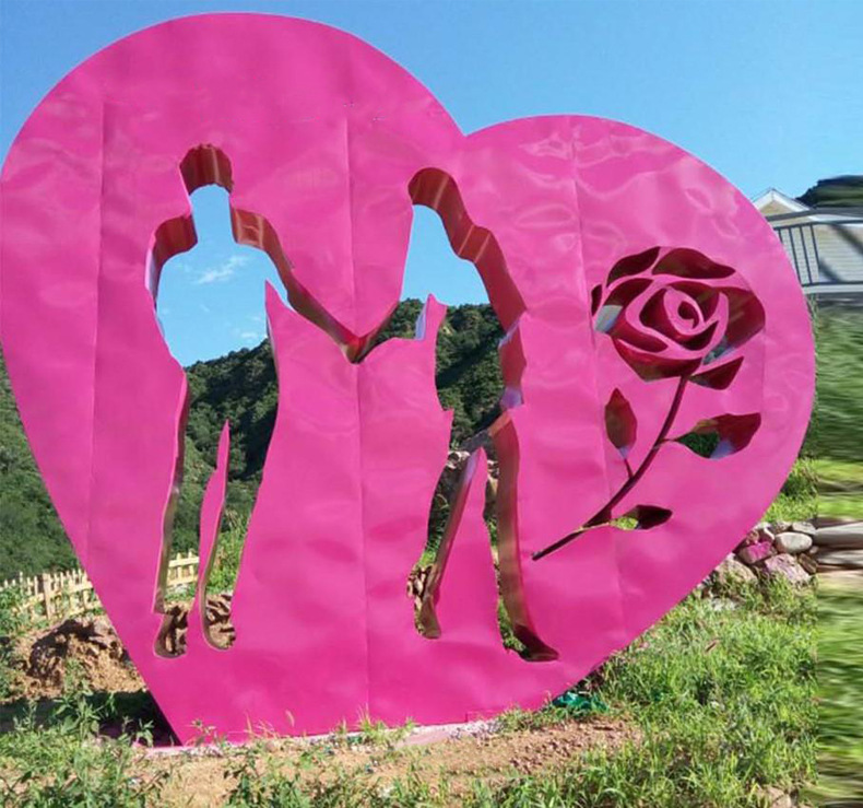 抽象人物不锈钢剪影雕塑 爱情主题牵手雕塑 户外不锈钢金属摆件