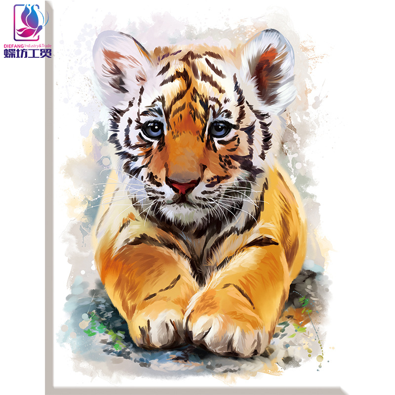 跨境小老虎5d钻石画批发 学校儿童手工diy钻石绣砖石画客厅装饰画