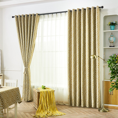 新品厂家直销方格纸印花窗帘遮光成品窗帘布料批发