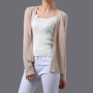 实拍韩版春秋新品气质百搭显瘦v领无扣针织开衫女短款披肩外套薄