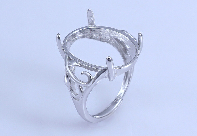 s925纯银镀白金花纹戒指空托8*10 10*12 12*15 12*16 13*18 15*20