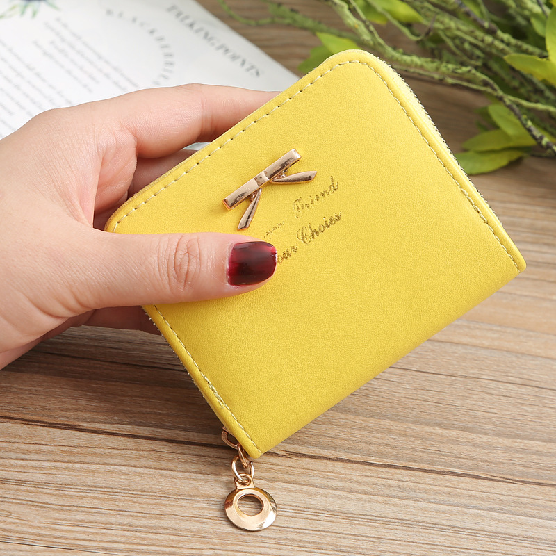 Cross-Border New Arrival Korean Style Fashion Small Wallet Ladies Bow Mini Wallet Zipper Short Coin Purse Card Holder