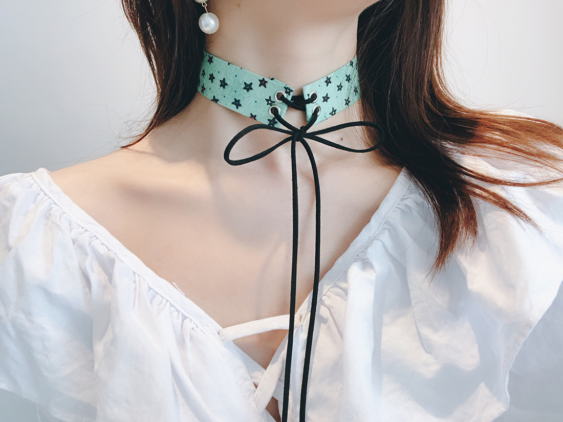 韩版五角星系带锁骨链 气质缎带颈带项圈女choker脖子饰品女