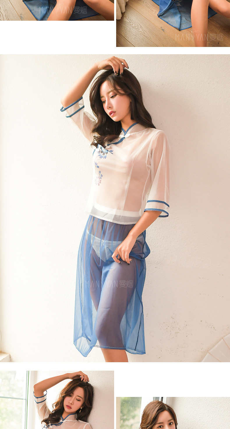 情趣内衣女装透视印花旗袍制服诱惑民国风学生装性感睡裙新款1686