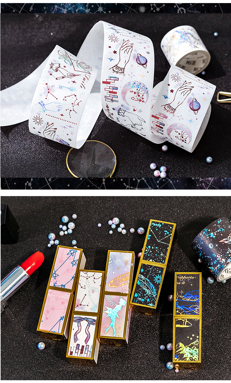 陌墨原创双色烫金和纸胶带 夜泊星辰系列纸胶带 日本手帐装饰贴画