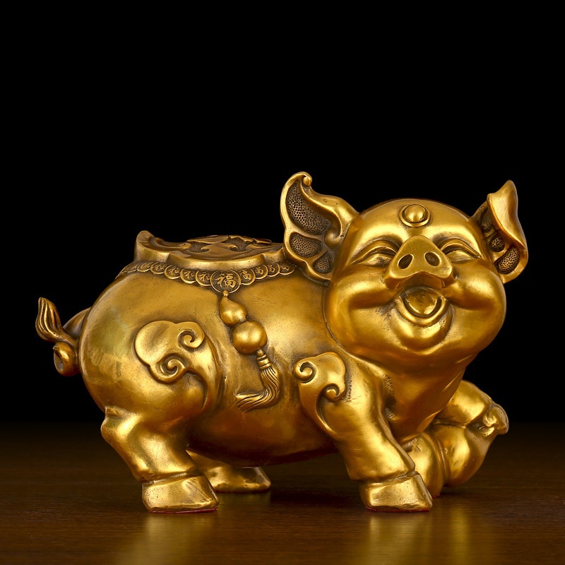 纯铜十二生肖猪摆件招财福运金猪一对家居客厅装饰工艺品摆件铜猪