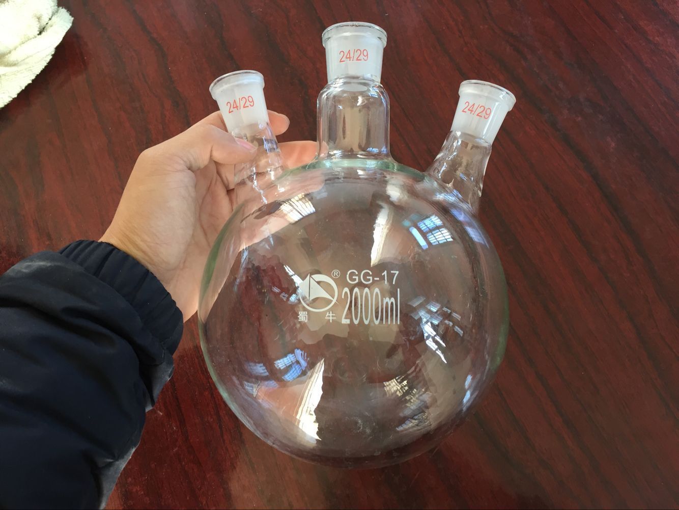 【蜀牛】三口烧瓶 24*24*24/2000ml 直口斜口烧瓶 gg17玻璃仪器2