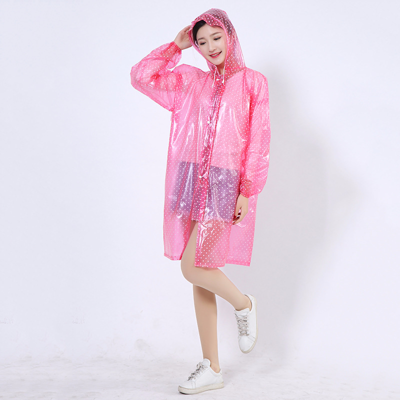 粤佳新款成人长款连体时尚透明圆点雨衣加厚印花波点拉链长衣雨披