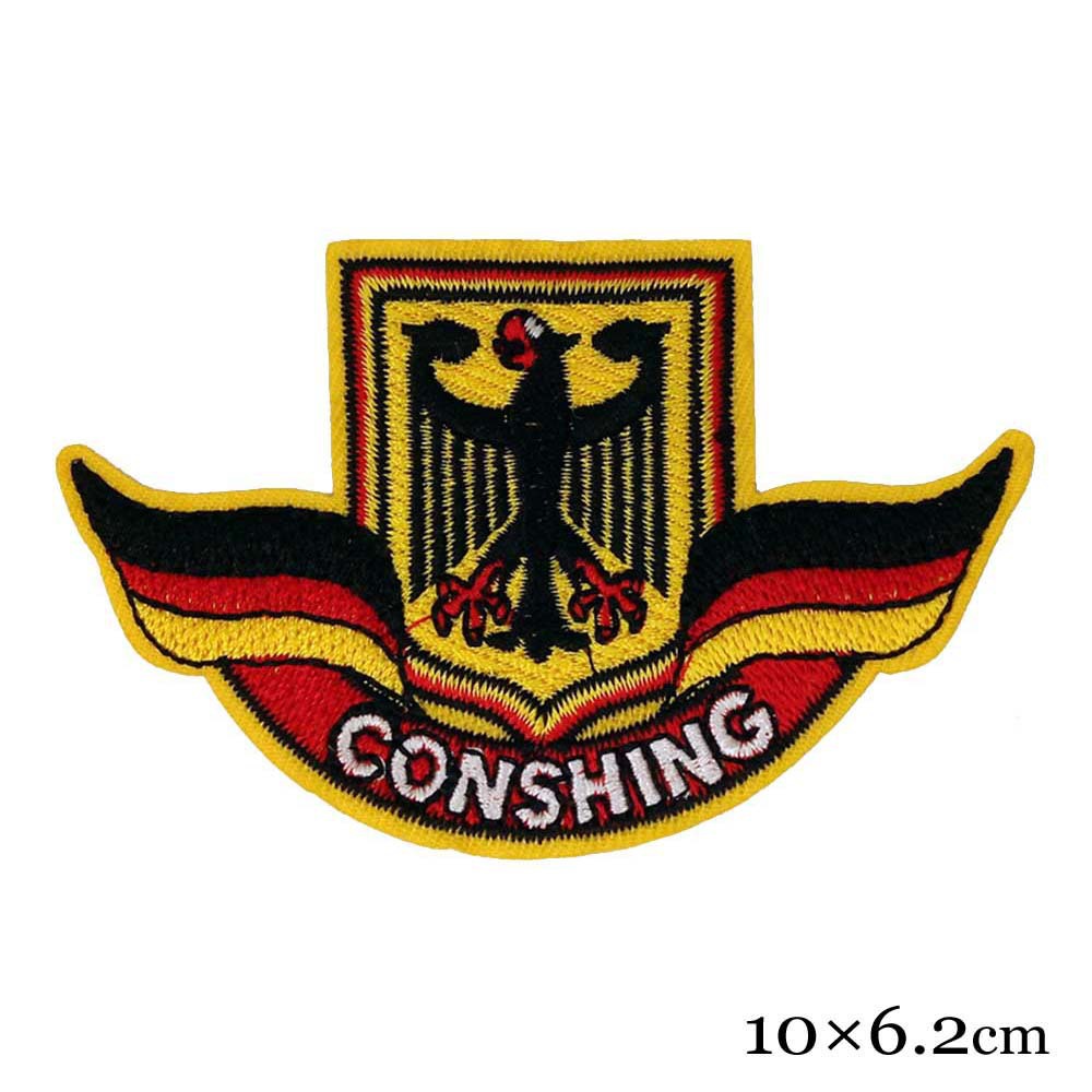 强大刺绣厂家定制 黑红黄展翅联邦之鹰 germany德国国徽 绣花布贴