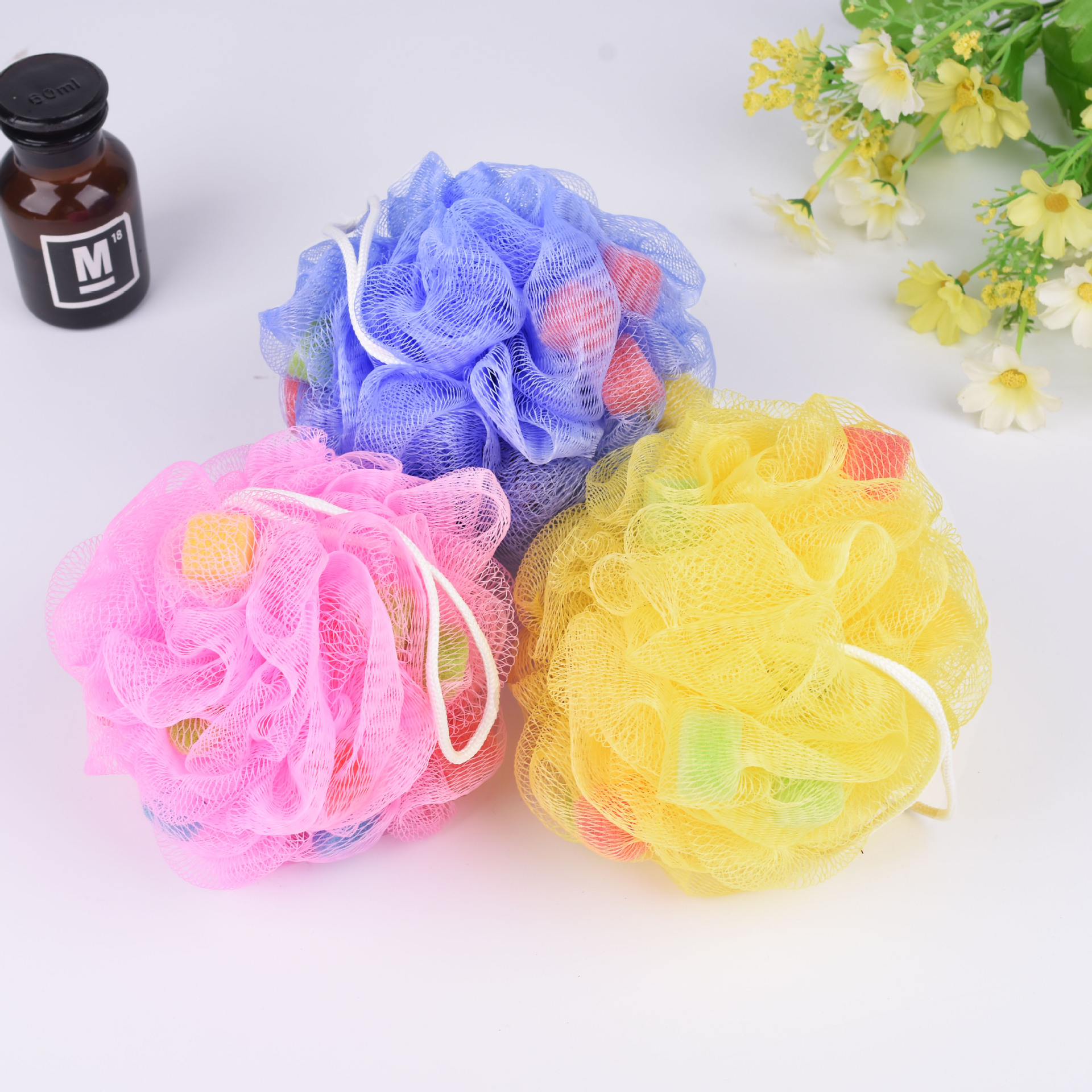 厂家直销 海绵花洗浴球 轻松搓澡搓背起泡快洗浴居家浴球彩色浴花