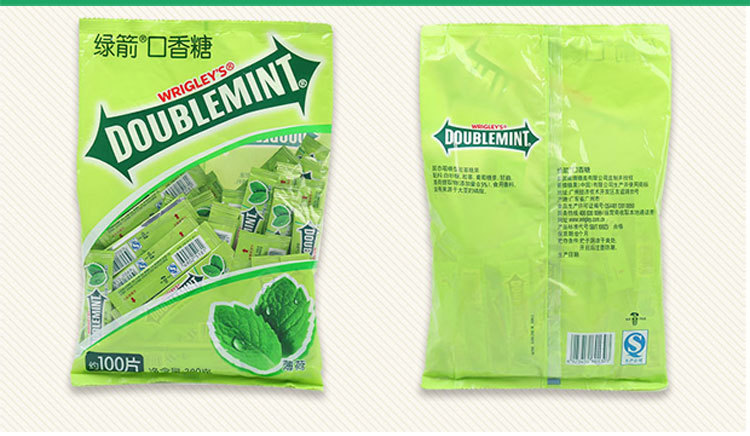 箭牌绿箭口香糖100片装*16袋独立包装原味薄荷味休闲糖果整箱批发