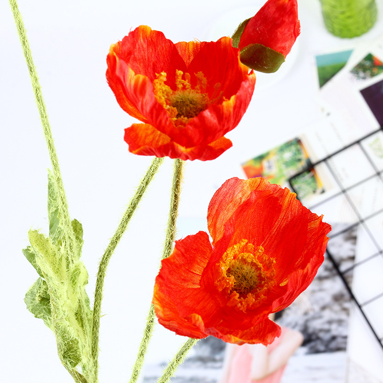 创意罂粟花仿真花绢花 家居装饰品婚庆摄影道具假花花束厂家直销