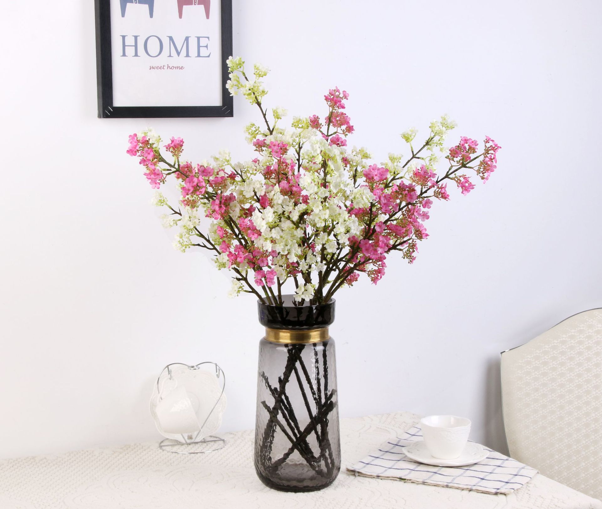 仿真梨花枝梨花束4叉不带叶梨花婚庆装饰客厅落地高枝批发直销