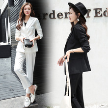 黑白西装套装女秋冬韩版时尚气质修身显瘦帅气外套九分裤两件套潮