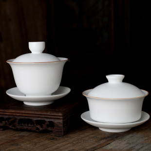 定窑象牙白大号盖碗陶瓷创意亚光功夫茶具日式三才盖碗茶杯定制