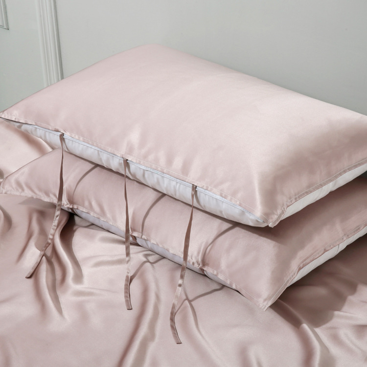 【6条系带加长款】真丝枕巾100桑蚕丝丝绸枕巾枕套 19姆米加厚